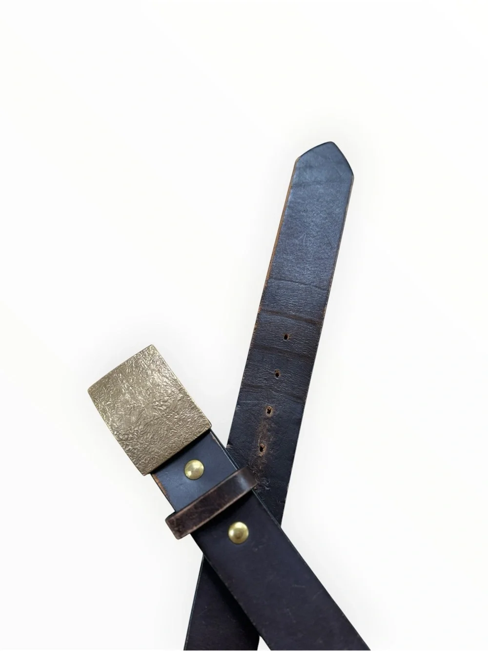 Cellar Leather Cape Cod dark brown leather belt with gold brass hardware buckle